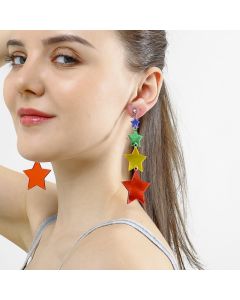 Acrylic  Korea Color Pentagram Crystal Tassel Earrings
