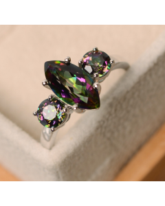 Inlaid seven-color topaz three diamond ring