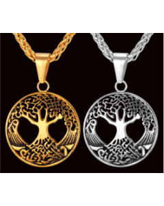 gold plated pendant with 316L stainless steel wheat chain women men statement necklace tree of life jewelry