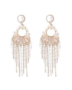 Resin Flower Alloy Acrylic Imitation Pearl Tassel Earrings