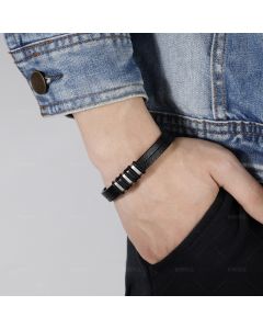 Rust Steel Men's Leather Bracelet