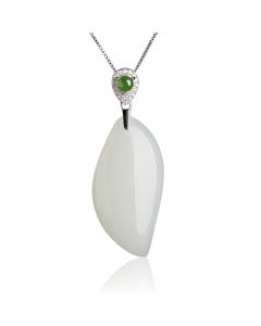 S925 Sterling Silver Inlaid Willow Leaf And Hetian Jade Pendant Necklace