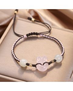Sweet And Cute Strawberry Quartz Rabbit Red Rope Woven Bracelet