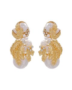 Exaggerated Metal Leaf Earrings With Diamonds