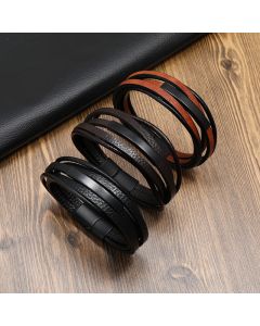 Men's Multi-layer Magnetic Buckle Leather Bracelet Weave Vintage Leather Bracelet