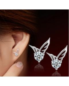 Wome's Silver Color Jewelry Angel Wings Crystal Ear Stud