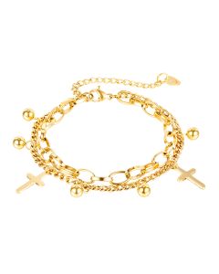 Titanium Steel Double Cross Beads Pendant Bracelet For Ladies