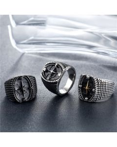 Dot Cross Compass Men's Retro Titanium Steel Ring