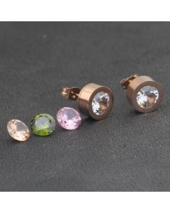 Titanium Steel Four Diamond Round Zircon Detachable Pair Earrings