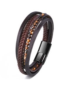 Natural Volcanic Stone Leather  Bead Bracelet