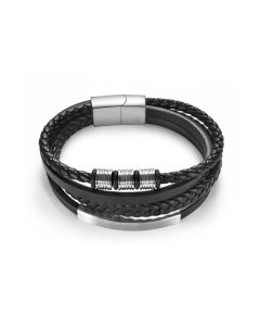 Stainless Steel Charm Men Bracelet Magnetic Clasp Braided Mutilayer Leather Wrapping Punk Rock Bangles
