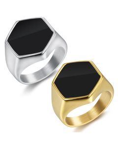 Stainless Steel Bright Black Gutta Percha Ring For Men