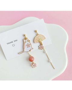 S925 Silver Needle Earrings Japanese Cat Fan