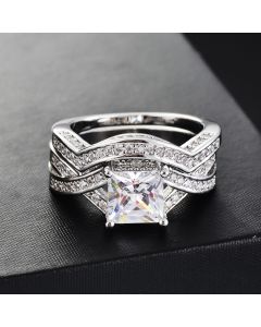 Jewelry Geometrically Shaped Zirconium Zircon Ring 2-piece Set