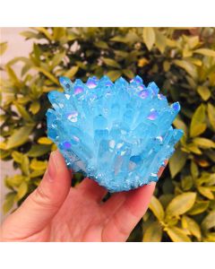 Electroplating Blue Natural White Crystal Cluster Degaussing Desktop Ornament