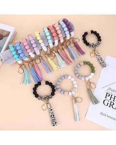 New Wooden Bead Silicone Beads Bracelet Keychain Pendant