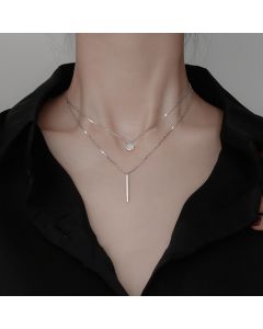 Square Stripe  Diamond Round Double Necklace