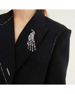 Retro Large Long Tail Crystal Peacock Tassel Brooch
