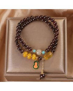 Natural Garnet Double Ring Twin Bracelet Female New Chinese Style