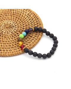 Hand Beaded Men's Natural Volcanic Stone Colorful Bracelet