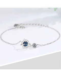 Silver Color Jewelry Dream Blue Zircon Universe Planet Star Charm Bracelet Cabochon Link Chain For Women