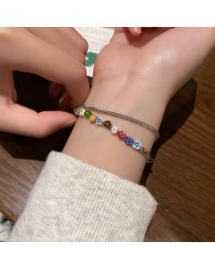 Simple Double Layer Colored Glass Small Flower Bracelet