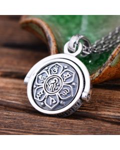 S925 Sterling Silver Rotating six-word mantra pendant