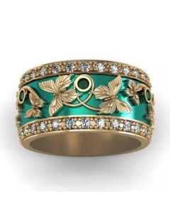 Green Butterfly Inlaid Zircon Women's Ring