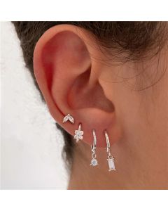 Geometric Marquise Flower Zircon Temperament Four-piece Earrings