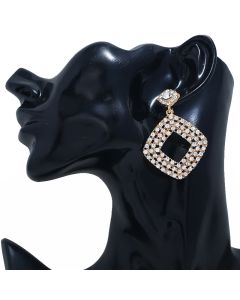 Simple Hollow Square Full Diamond Flashing Earrings