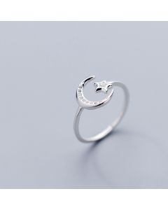 Stars And Moon Ring Female Korean Version Of Small Fresh Diamonds Crescent Bay Open Ring Jewelry