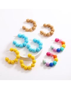 Summer Vacation Style Color Raffia C- Shaped Earrings