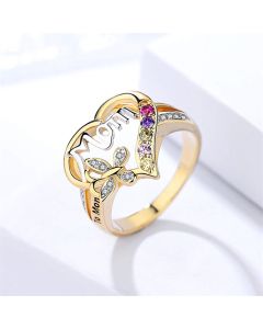 Mother's Day Gift Hollow Heart English Letter Love Mom Rhinestone Butterfly Finger Ring Jewelry Gift