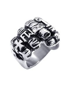 Retro Cross Fist Titanium Steel Motorcycle Skull Ring