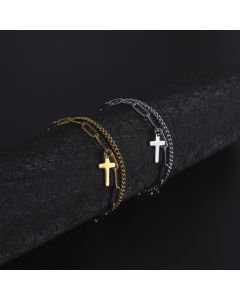Trendy Fashion Titanium Steel Double Layer Twin Welding Chain Cross Chain Bracelet