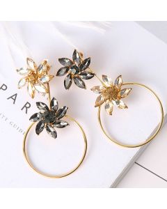 Sun Gem Flower Metal Circle Ring Asymmetric Pendant