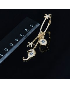 S925 Sterling Silver Micro Set Crystal Diamond Lucky Eye Seahorse Earrings
