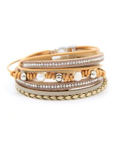 Fashion Magnetic Snap Cowhide Woven Pearl Bracelet
