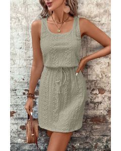 Eyelet Drawstring Waist Sleeveless Mini Dress