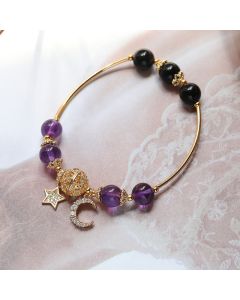 Gold Hair Crystal Bracelet Female Lucky Transfer Help Career Simple Natural Crystal Gray Moonstone Girl Bracelet