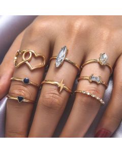 Zircon Ring Bohemian Love Heart Lightning 8-Piece Set Ring