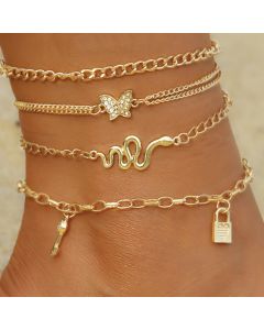 Fashion Lady Butterfly Lock Pendant Anklet Set