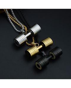 Stainless steel fitness dumbbell necklace pendant