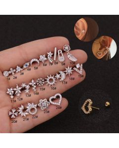 Flower Earring Stainless Steel Screw Earrings Female Zircon Earring