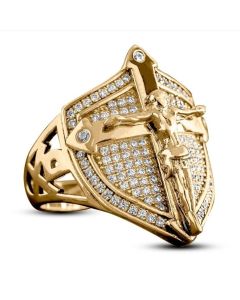 18K Gold Shield Ring Jesus Cross Ring