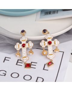 Cross Catwalk Type Drop Oil Diamond Earrings Vintage Palace