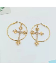 Fashion And Generous Temperament Full Diamond Cross Circle Earrings Earrings