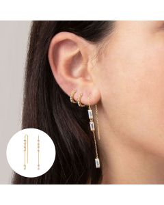 Sterling Silver Rectangular Diamond Chain Earrings