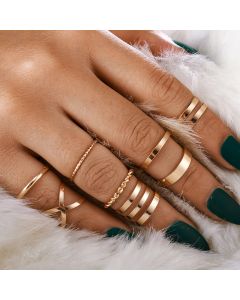 8-Piece Retro Metal Smooth Twist Cross Ring Set
