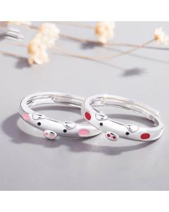 New Silver Plated Ring Cute Pig Animal Epoxy Opening Ornament